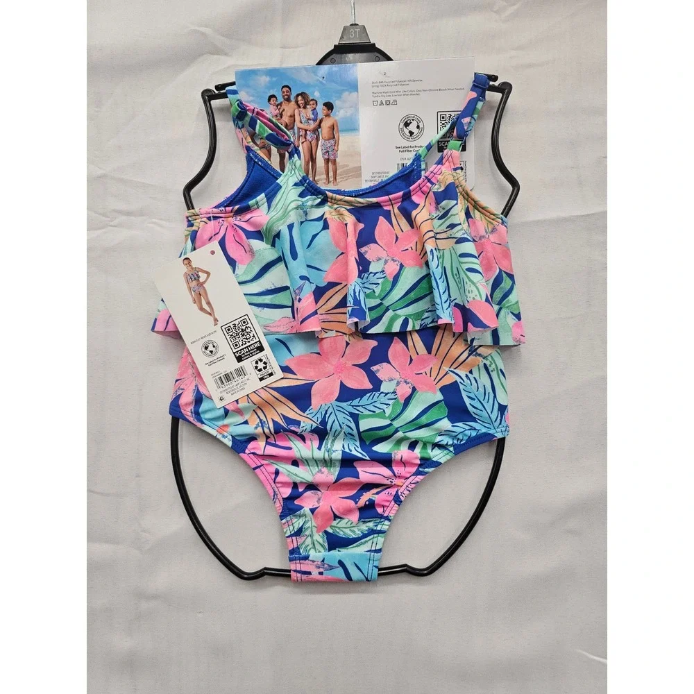 Members Mark Girls 2-Piece Bikini Set Tropical Floral Blue‎ Pink 3T DSAY251076
